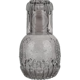 elle decor 2 Pc Carafe Set | Bedside Night Water Carafe | Glass Pitcher and Cup that Doubles as a Lid | Glass Tumbler Perfect for Storing Water, Juice, and Other Drinks on Desktop/Shelf (Gray)