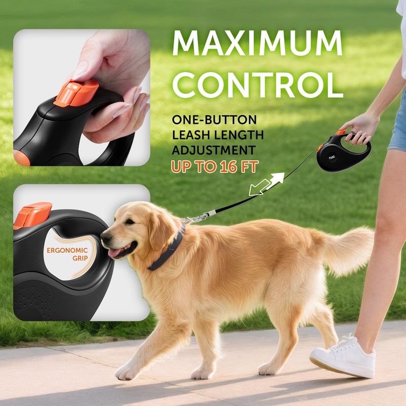 TUG 360° Tangle-Free Retractable Dog Leash | 16 ft Strong