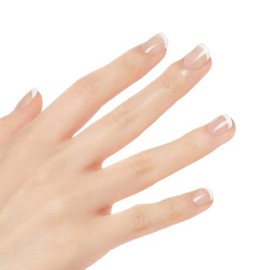 Uñas Postizas Acrílicas Francés Kiss, Uñas Squoval Estilo French Kit Rapido para Manicure Incluye 28 uñas, pegamento de larga duración y lima Resisten