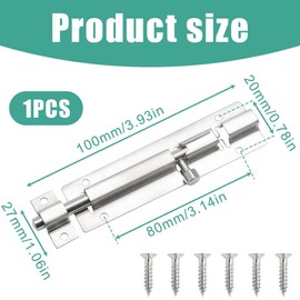 GXGM 1 Piece Stainless Steel Security Door Bolt with Screws Sliding Lock Door Bolt Sliding Door Lock Sliding Door Lock Sliding Bolt for All Interior Doors, Sliding Bolt, a