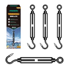 PROWIN Black Decorative Turnbuckle Hook & Eye, 4PCS M6 Turnbuckles for Cables Wire Tightening up, Adjustable Wire Rope Tensioner for Shade Sail Fence Tent Picture Hanging Hardware Kit Installation