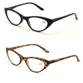 V.W.E. 2 Pairs Deluxe Female Cateye Vintage Reading Glasses Women Readers (1 Black 1 Tortoise, 1.25)