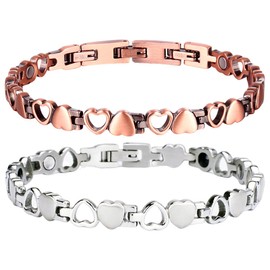 Tomedeks 2 PCS Magnetic Bracelets for Women, Copper Bracelet, Silver + Copper
