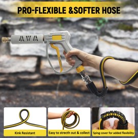 TUTULUCK 50ft Pressure Washer Hose - 1/4" Flexible Power Washer Hose with Stainless Steel Quick Connect Fittings, 3600 PSI Non-Kink M22-14mm Extension Replacement Hose for Gas&Electric Pressure Washer