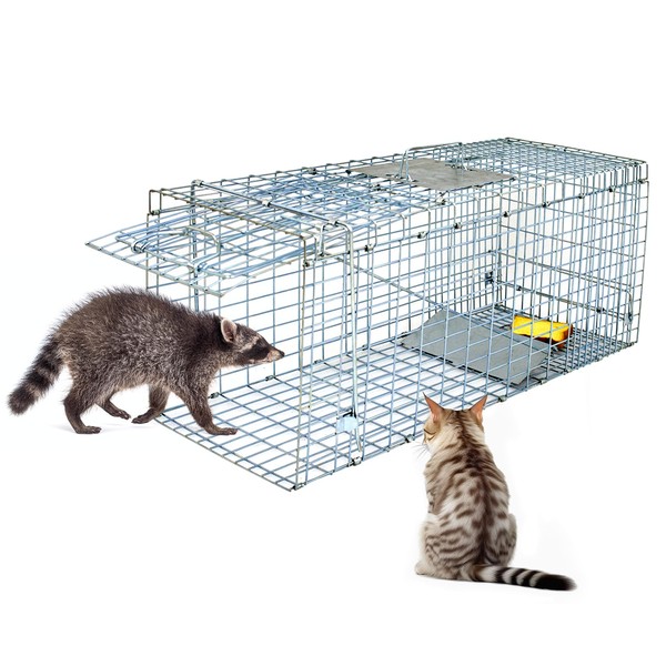 HomGarden Humane Live Animal Cage Trap 32inch Steel Catch Release Rodent Cage for Rabbits, Groundhog, Stray Cat, Squirrel, Raccoon, Mole, Gopher, Chicken, Opossum, Skunk, Chipmunks