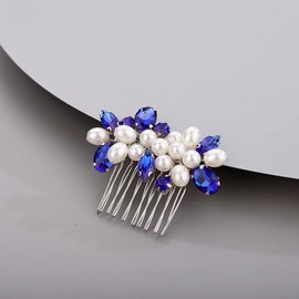BERYUAN Pearl Comb for Bride Women Crystal Hair Comb Slide BLUE