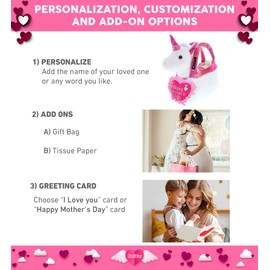 DolliBu Happy Mother's Day Pink Unicorn Plush Pet Carrier - Cute Stuffed Animal Purse with Pink Heart Message for Best Mommy, Grandma, Wife, Daughter - 9" Inches