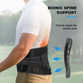 HONGJING Bionic Back Support Belt to Relieve Lower Back Pain, 3D Knitted Breathable Low Back Brace with Pulley System and 7 Stays for Men Women Herniated Disc, Sciatica (L)