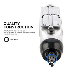 Neiko 30088A 3/8" Drive Butterfly Impact Wrench, 75 Foot/Pound High Power Outlet Air Wrench, 10,000 RPM Pneumatic Impact Wrench, 1/4” Air Inlet 3/8” Air Hose Size Pneumatic Tool for Mechanics