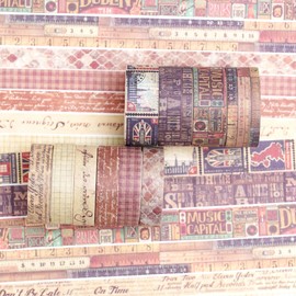 Songdao Retro Washi Tape Set, Decorative Antique Masking Tapes, Colourful for Art, DIY Crafts, Diary, Planner, Scrapbook, Packaging (Retro)