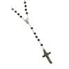 Black Beads Pressed Glass Rosary with Silver Tone/Black St. Benedict