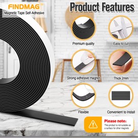 FINDMAG 3 Rolls 15 Feet Magnetic Tape with Strong Self Adhesive Flexible Magnetic Strip Magnet Tape Roll Perfect for Craft and DIY Projects, whiteboards & Fridge Organization