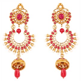Touchstone Indian Bollywood wide magical jhumki wedding jewelry earrings in antique gold tone for women