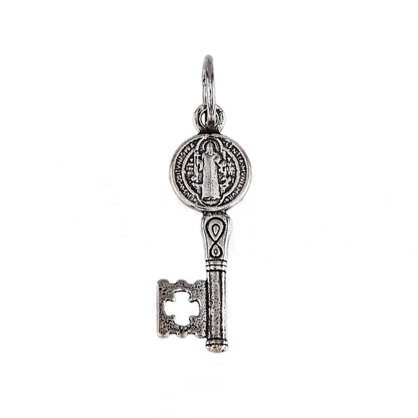 Minoplata Antique Silver 24mm Sterling Silver Saint Benedict Key Pendant
