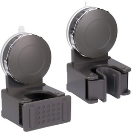 NiuXTool Strong Suction Cup Mop Holder (2-Pack) – No Drill Wall Mount Broom and Mop Organizer, Reusable Removable Holder for Bathroom, Kitchen, Tile & Glass Surfaces (Gray - 2 Pack)