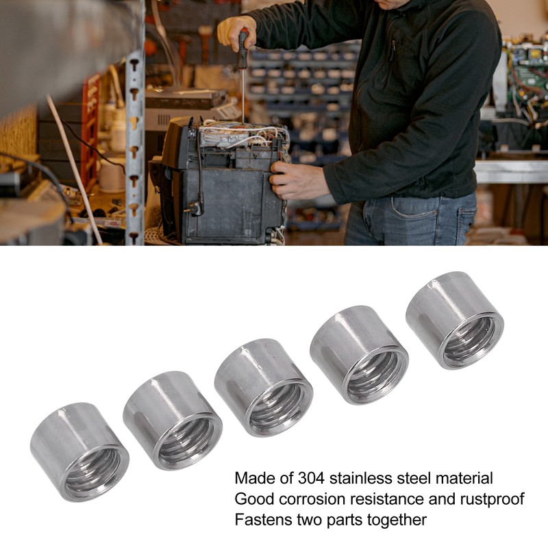 50Pcs M8 Female Thread Coupling Nut Rugged Stainless Steel Maintenance