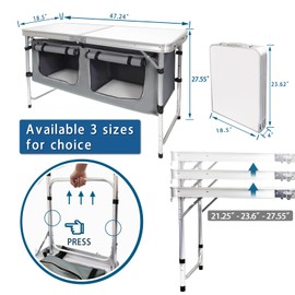 Camp Field Camping Folding Aluminum Table with Adjustable Legs for Outdoor Travel Beach, Backyards, BBQ, Party and Picnic Foldable Table