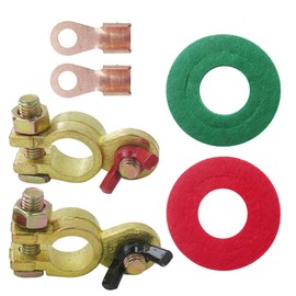 GRABOTE Solid Brass Connector Set Battery Terminal Clamp Battery Connector Wing Nuts Top Post End Clamps Set for Car Marine