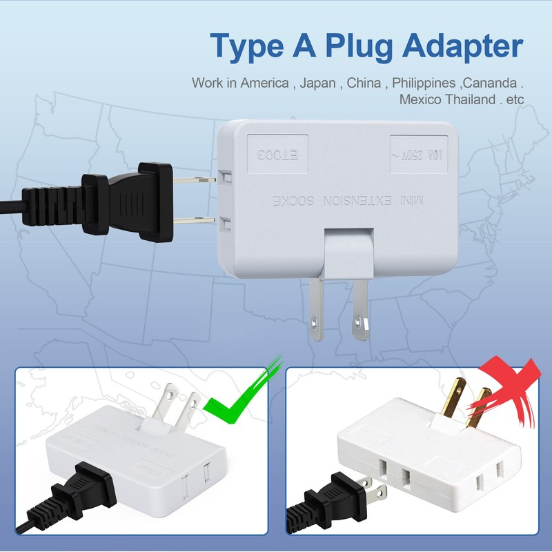 ETwinCoo 3 Way Flat Wall Outlet Extender Safe AC Adapter