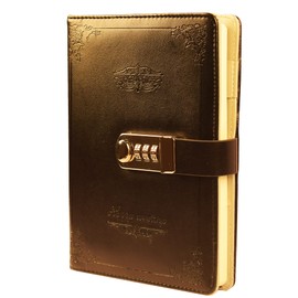 JunShop Digital Password Journal with Lock Retro Privacy Diary with Combination Lock Leather Binder Notebook Locking Journal Diary (Black)