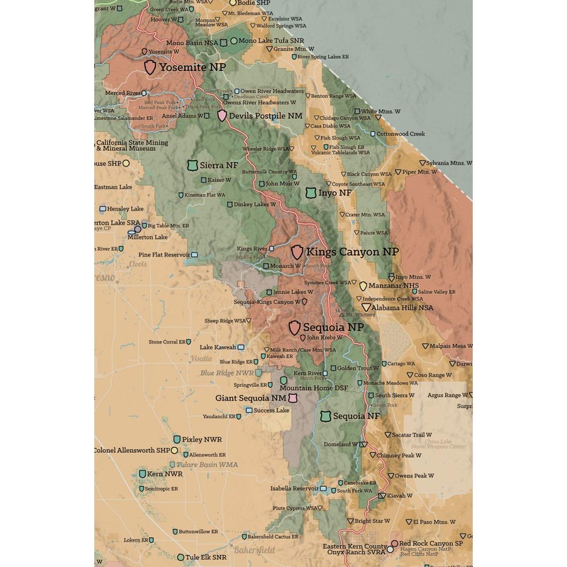 California State Parks & Federal Lands Map 24x36 Poster (Camel