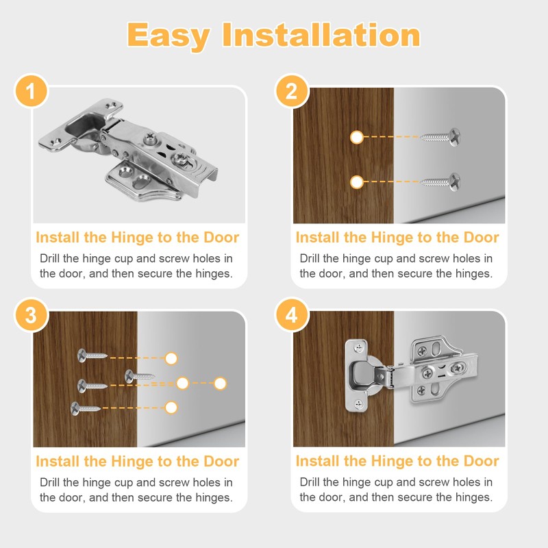 FitRepa Cabinet Hinges, 12 Pack Kitchen Cupboard Hinges Overlay Mute