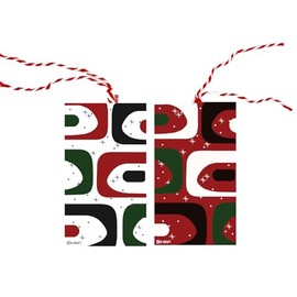 Kraft Tags for Gift Wrapping and Labeling (Mid-Century Modern Abstract Xmas 30 PCS with Red String)