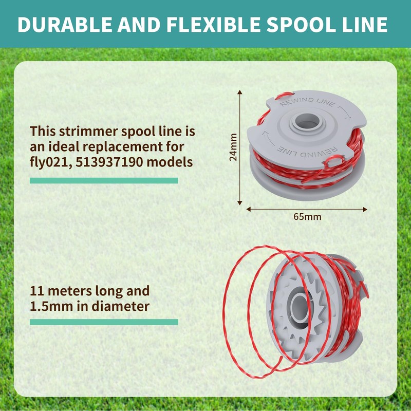 Strimmer Wire, 4 PCS Strimmer Spool Line Compatible with Flymo