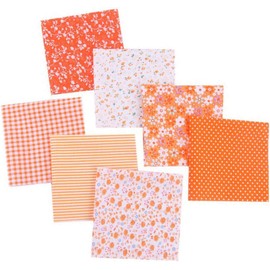 7Pcs Orange Cotton Fabric Squares, Handmade Cotton Fabrics Flower Fabric Bundles,Fabric Quarters, for Harvest Thanksgiving DIY Handmade Craft Home Party Decor,Fabric Squares