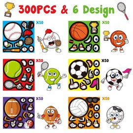 Haooryx Sports Ball DIY Sticker - 300pcs Make Your Own Sports Ball Waterproof Vinyl Reusable Laptop Sticker Roll Coloring Book Scrapbook Water Bottle Page Activity Pad Birthday Party Favors Skateboard