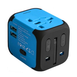 Milool Universal Travel Adapter with 2 USB Ports US, EU, UK, AU Sockets for 150 Countries and Regions Applicable to Tablets, Smartphones, Digital Cameras, MP3 Players, Blue