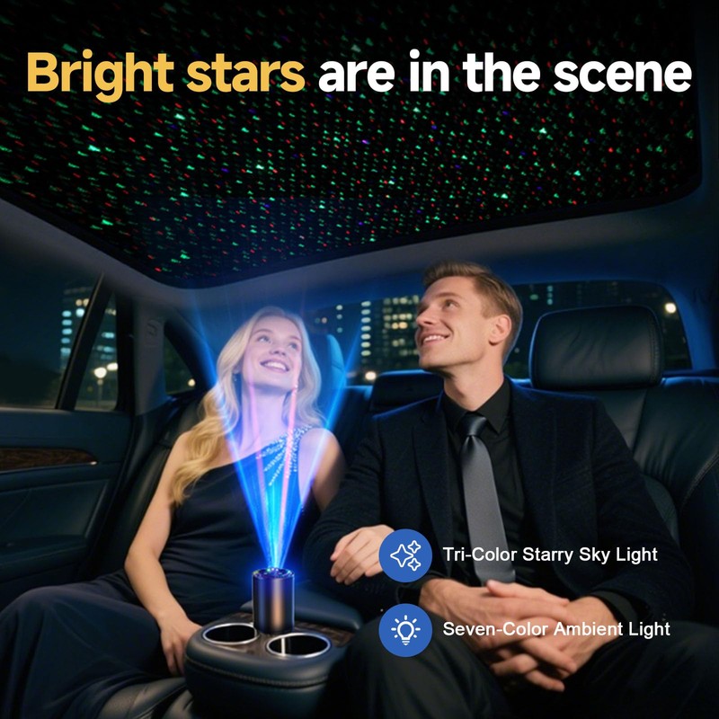 Smart Car Air Freshener Diffuser with Starry Projection Light,3 Adjustable