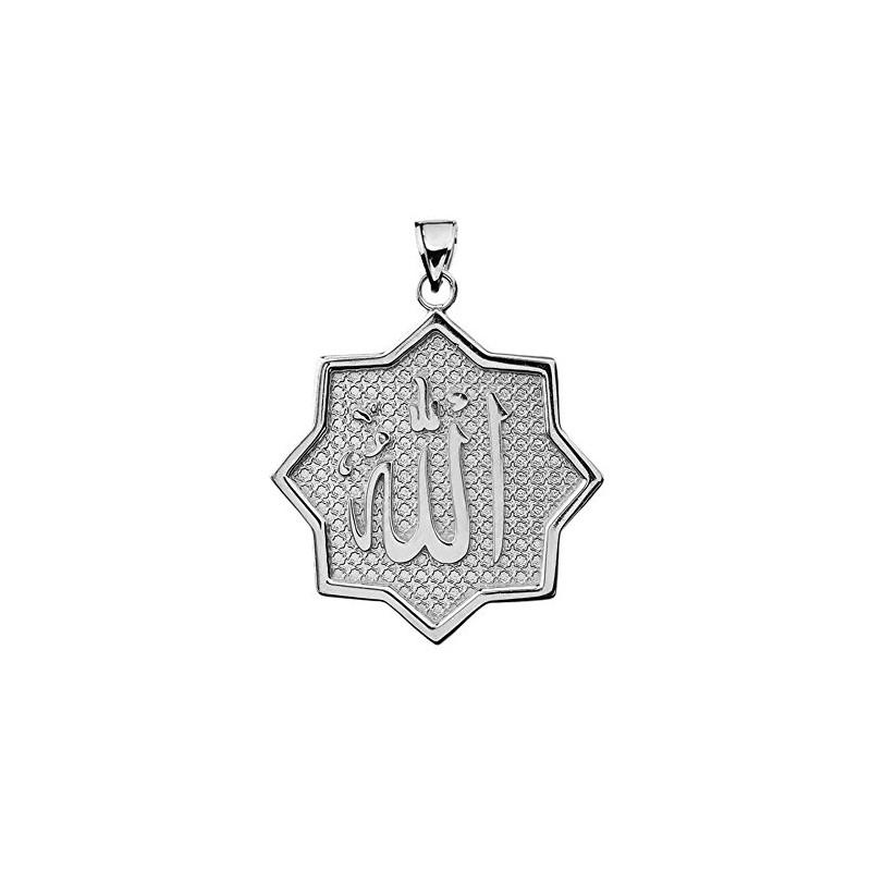Solid Sterling Silver Islamic Allah Star Charm Pendant Necklace, 20"