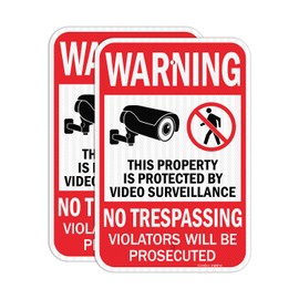 GicnKeuz Large No Trespassing Private Property Sign Video Surveillance Sign, 18x12 Inches, Engineer Grade Reflective Aluminum, Weather Resistant, Waterproof, Fade Resistant, 2 Pre-drilled Holes (2 Pack)
