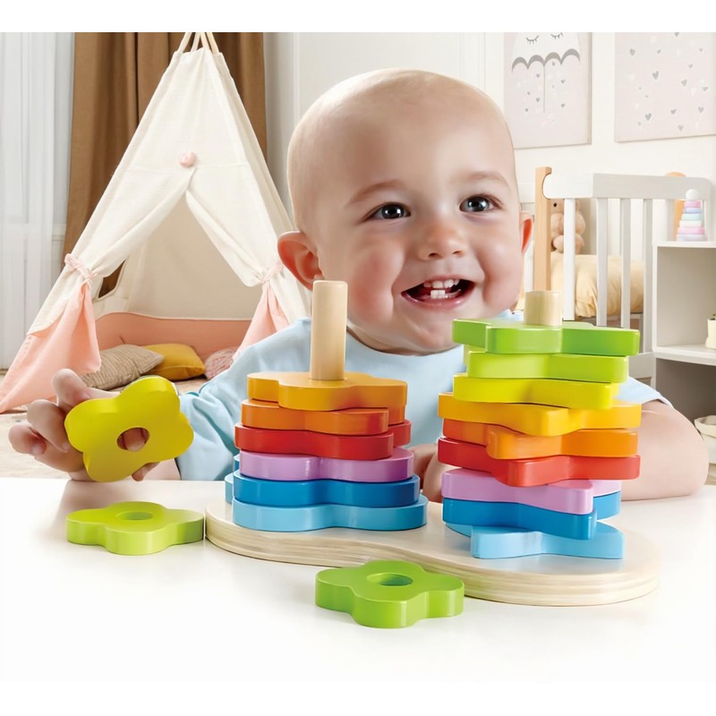 Hape Wooden Double Rainbow Stacker Set| Color Recognition Stacker &