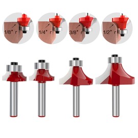 ROOCBIT Roundover Edging Router Bit Set Woodworking Milling Cutter Tools (1/8" 1/4" 3/8" 1/2" Radius 4Pcs) 1/4 Inch Shank