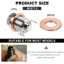 Wevdn Magnetic Oil Drain Plug, Aluminum M18×1.5 Sump Drain Nut Bolt with 5 PCS Copper Crush Washer, Universal Oil Drain Plug Replacement for Most Cars Motorcycles, Car Accessories