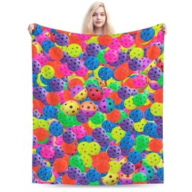 Pickleball Colorful Ball Pattern Flannel Throw Blanket Lightweight Soft Warm Bed Throws for Home Couch Room Sofa Office Travel Camping Dorm Decor Adults Kids Gifts 50x40 Inch