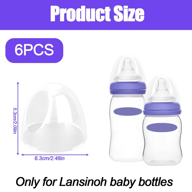 6pcs Baby Bottle Caps Compatible with Lansinoh Bottles, Soft &