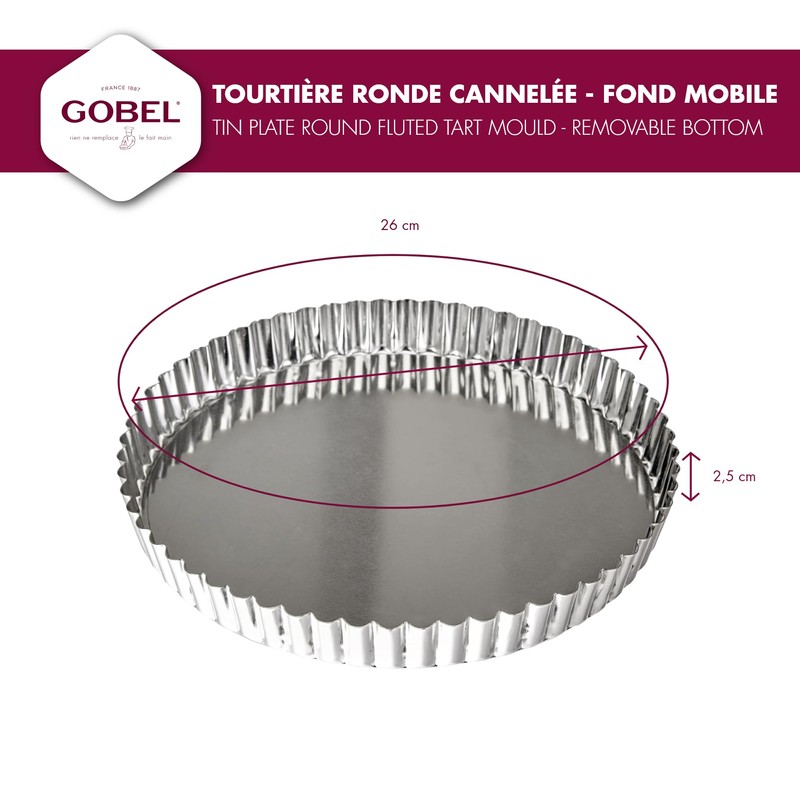 Gobel Round Pastry 126432 Movable Base Tinplate Fluted