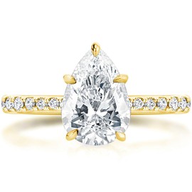 Bo.Dream 14K Yellow Gold Plated Silver 2ct Pear Shaped Cubic Zirconia CZ Engagement Rings for Women Size 7