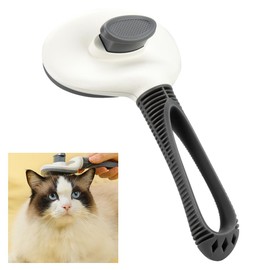 komariko Soft Slicker Brush for Dogs and Cats, Anti-Slip Grip, One-Click Injury Prevention, Pill Removing (Gray)