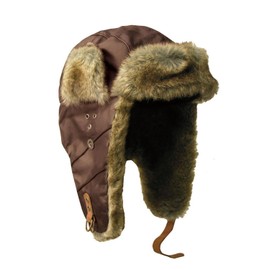 Outbacker Aviator Winter Hat, Warm Pilot Hat with Faux Fur and Genuine Leather Earmuffs, brown, M