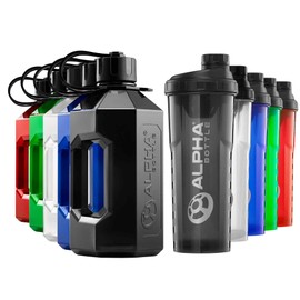 Alpha Designs | 2 Litre XXL Water Bottle (2400ml) + Protein Shaker (1l) Gym Bundle | Smoke