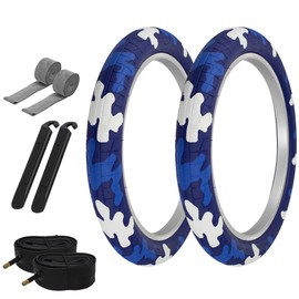 PRO+ Pair of Bicycle TIRE 20" X 2.40" CAMO Dark Blue/Blue/White (2) Tires W/Tubes, Rim Strips & TIRE LEVERS P-1472
