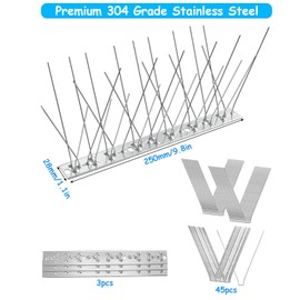 June tech Bird Spikes for Pigeons with Stainless Steel Base, 75cm Pigeon Spikes for Roofs and Windows. Bird Control Anti Pigeon Spikes Bird Deterrent Set for Crows, Seagulls and Small Birds (0.75m)