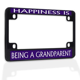 Fastasticdeals Metal Insert Bike License Plate Frame Happiness is Being A Grandparent Weatherproof Motorcycle Accessories Black 4 Holes Solid Insert