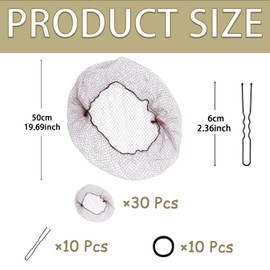 Haarnetz, elastisch, unsichtbar, dunkelbraun, Nylon, unsichtbar, mit 10 Haargummis und 10 Haarnadeln in U-Form, für Ballett, klassischer Tanz, Krankenschwester, 30 Stück