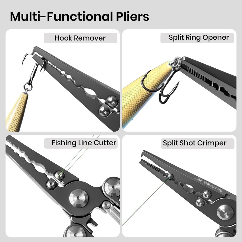 Pristis Fishing Pliers with Multitools, Titanium Coated Stainless Steel