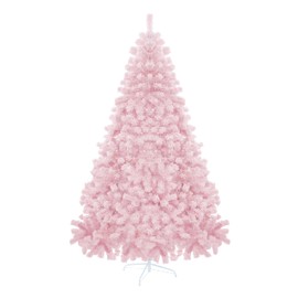 7.5FT 1,800 Tips Artificial Christmas Pine Tree Fake Xmas Spruce Trees Holiday Decoration with Metal Stand Easy Assembly for Outdoor and Indoor Decor Flocked Pink